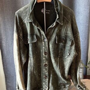 Pilcro Olive Button Down Sweatshirt